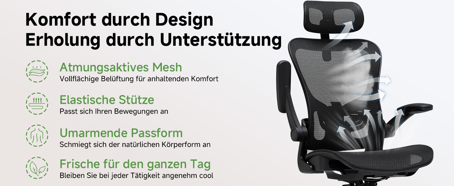 Офісний крісло GTPLAYER Ergonomic з регульованою підголівником, підлокітниками та поперековою підтримкою, функція гойдання, сітка, чорний, 150 кг