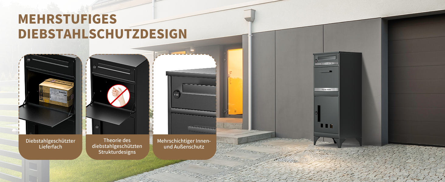 Поштовий ящик вуличний Edestah Anthrazit з газетницею (37x37x10 см), персоналізований з табличкою для імені, захист від реклами, поштова скринька