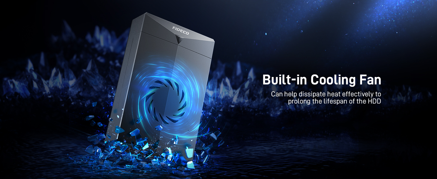 Док-станція FIDECO для HDD/SSD 2.5'' та 3.5'' SATA, USB 3.0 5Gbps, зовнішній корпус для жорстких дисків з вентилятором та підтримкою UASP