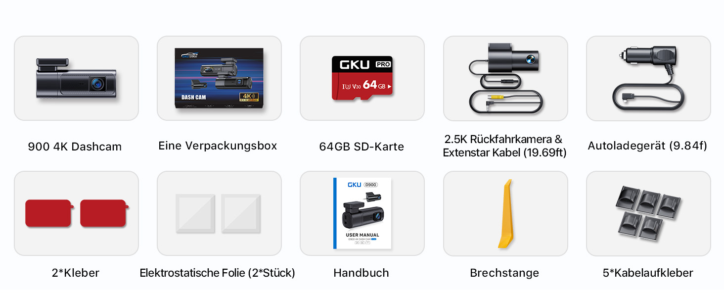 Відеореєстратор GKU 4K+2.5K з Wi-Fi 5GHz, GPS, Нічне Бачення STARVIS, IPS-дисплеєм 1.5', 24h парковка, 360° обертання, 64GB SD-карта, чорний