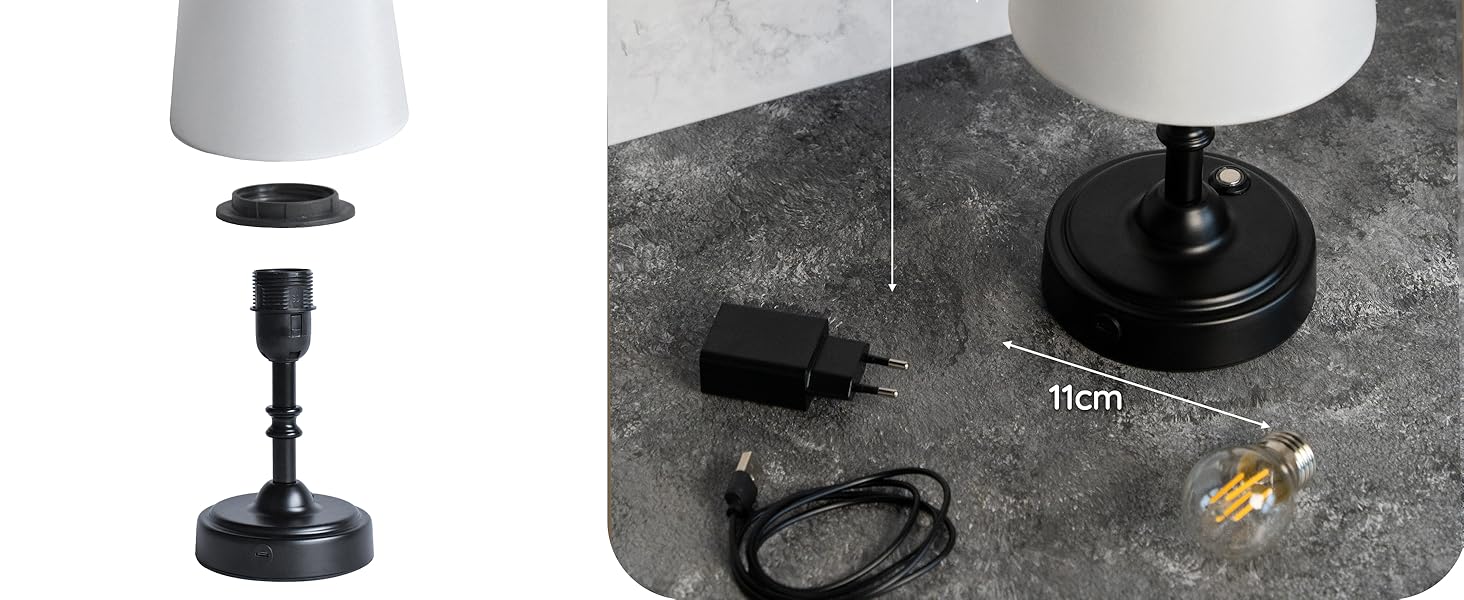 Бездротова лампа настільна акумуляторна 4000mAh, тепле світло 2700K, торшери з сенсорним керуванням, адаптер/кабель для зарядки, для спальні, подарунок (золотиста)