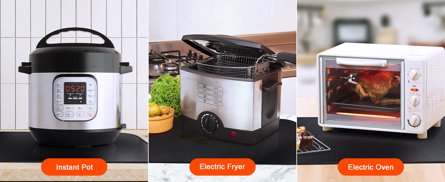 Стійка до вогню підставка під гаряче 50x70 см | Силіконовий килимок для захисту від вогню | Килимок для плити, фритюрниці, кавомашини | Чорний, антиковзний, водонепроникний