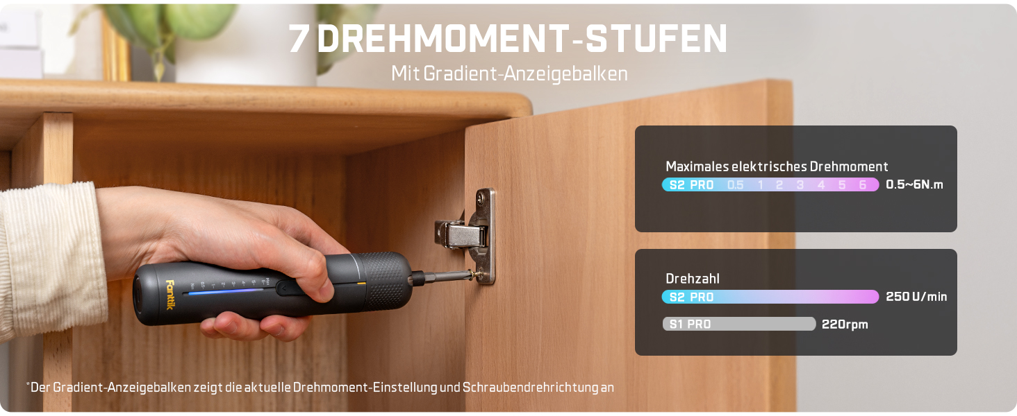 Fanttik S2 Pro: Акумуляторний шуруповерт 3.7V з набором біт, 7 рівнів крутного моменту, для меблів та ремонту