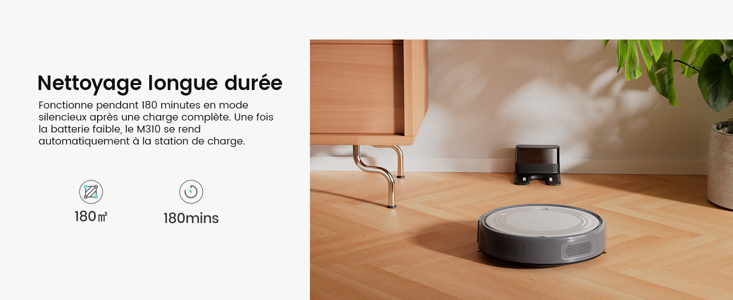 Робот-пилосос LEFANT M310 сірий: потужність 4500Pa, 180 хв роботи, Wi-Fi керування, для тварин та твердих поверхонь