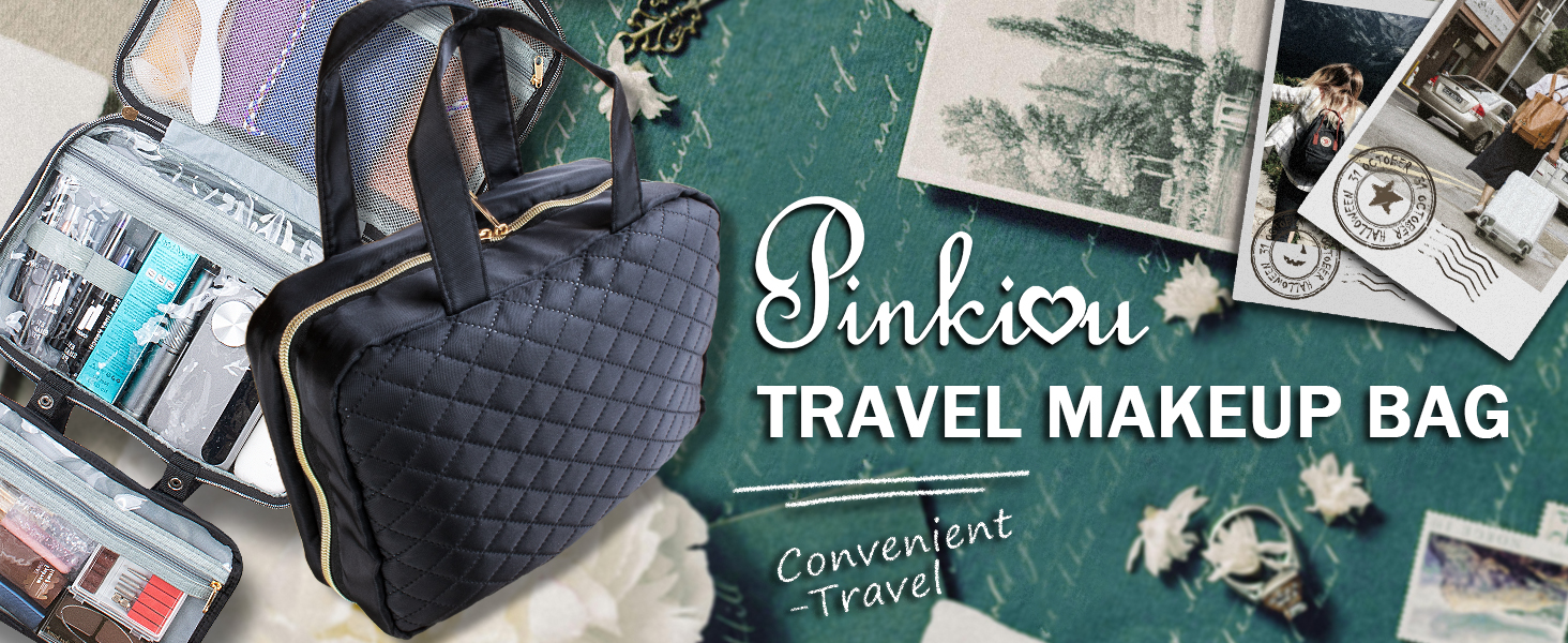 Чорна дорожня косметичка Pinkiou з гачком для підвішування, велика водонепроникна сумочка для косметики для жінок