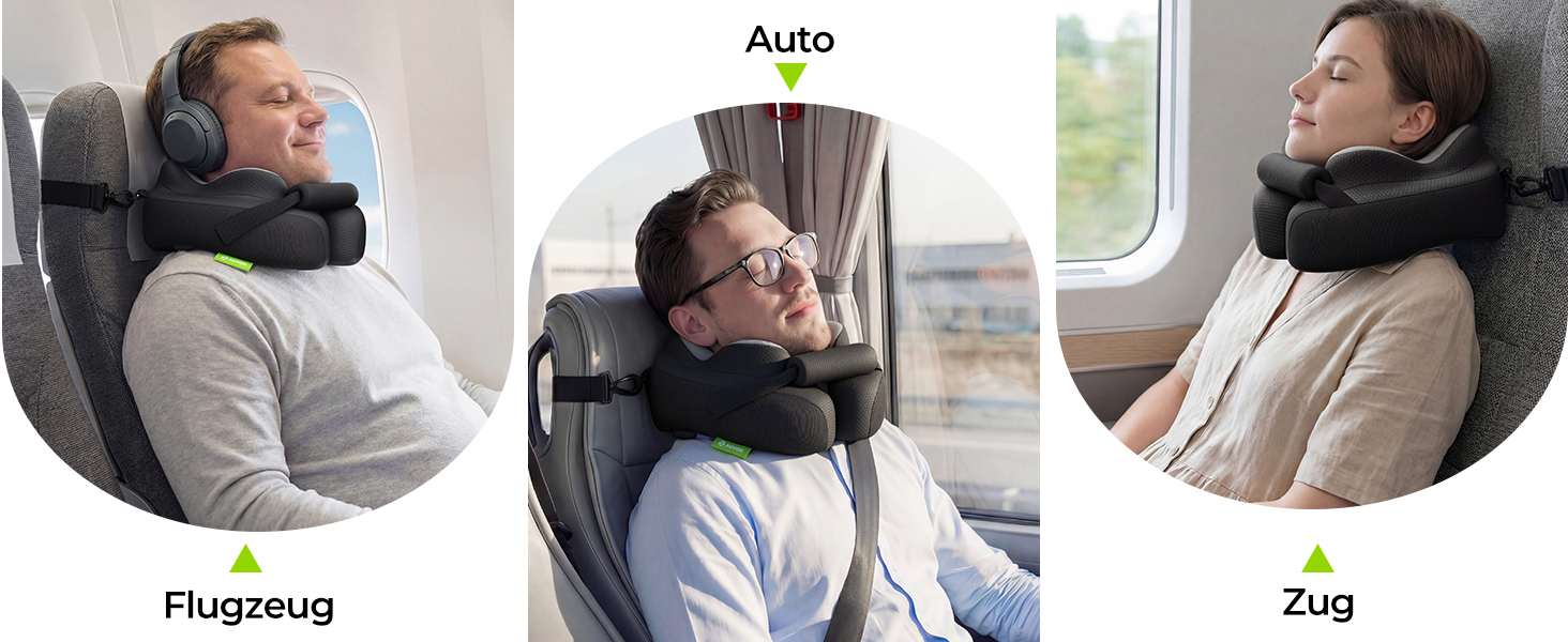 Подушка для шиї AUVON для подорожей: ергономічна підтримка голови та шиї, регульована підставка для підборіддя, дихаюча тканина, проти напруження шиї (літак, авто, поїзд)