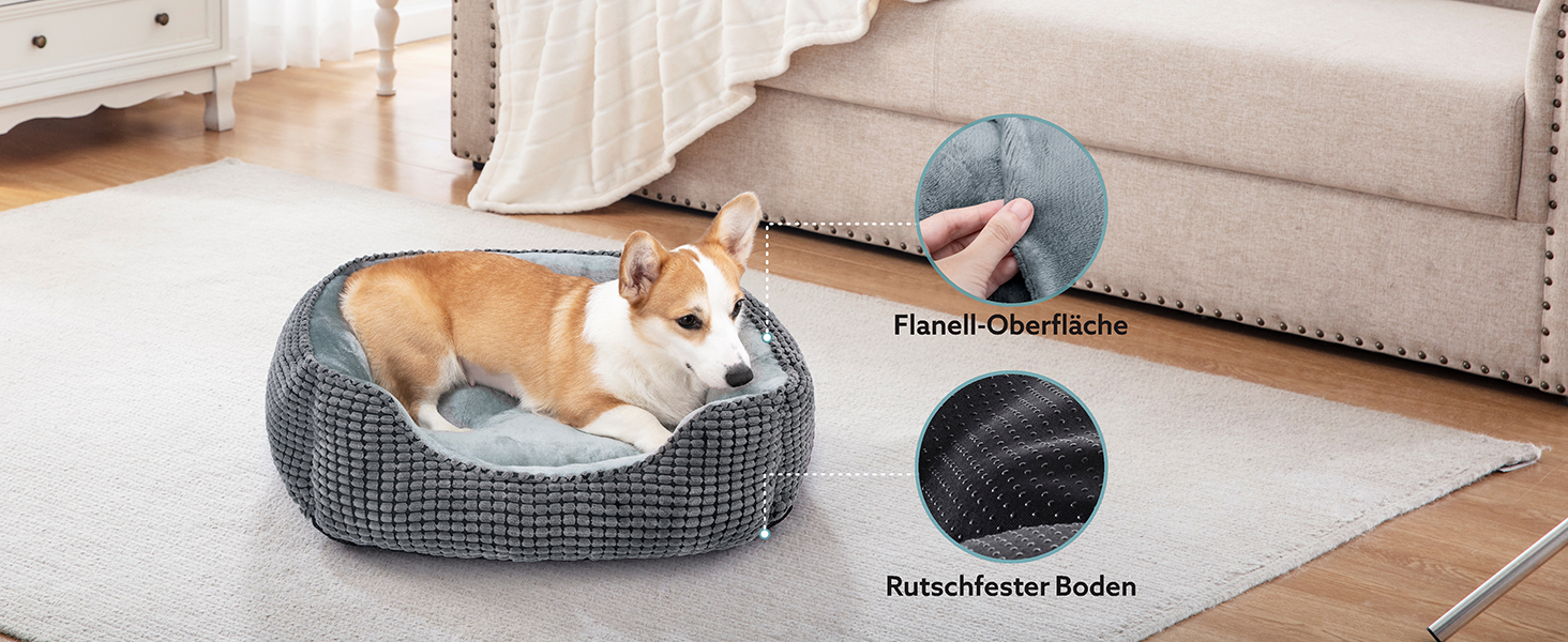 JOEJOY Dog Bed, Medium-Sized Dogs, Washable Dog Basket, Fluffy, Non-Slip Plush Dog Bed, 63x53x20cm, Dog Beds for Small and Medium Dogs and Cats
