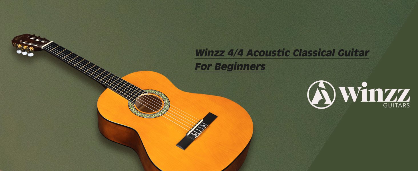Кітара класична Winzz 4/4 для дорослих та дітей (від 11 років), набір для початківців, чорний глянцевий, 39 дюймів