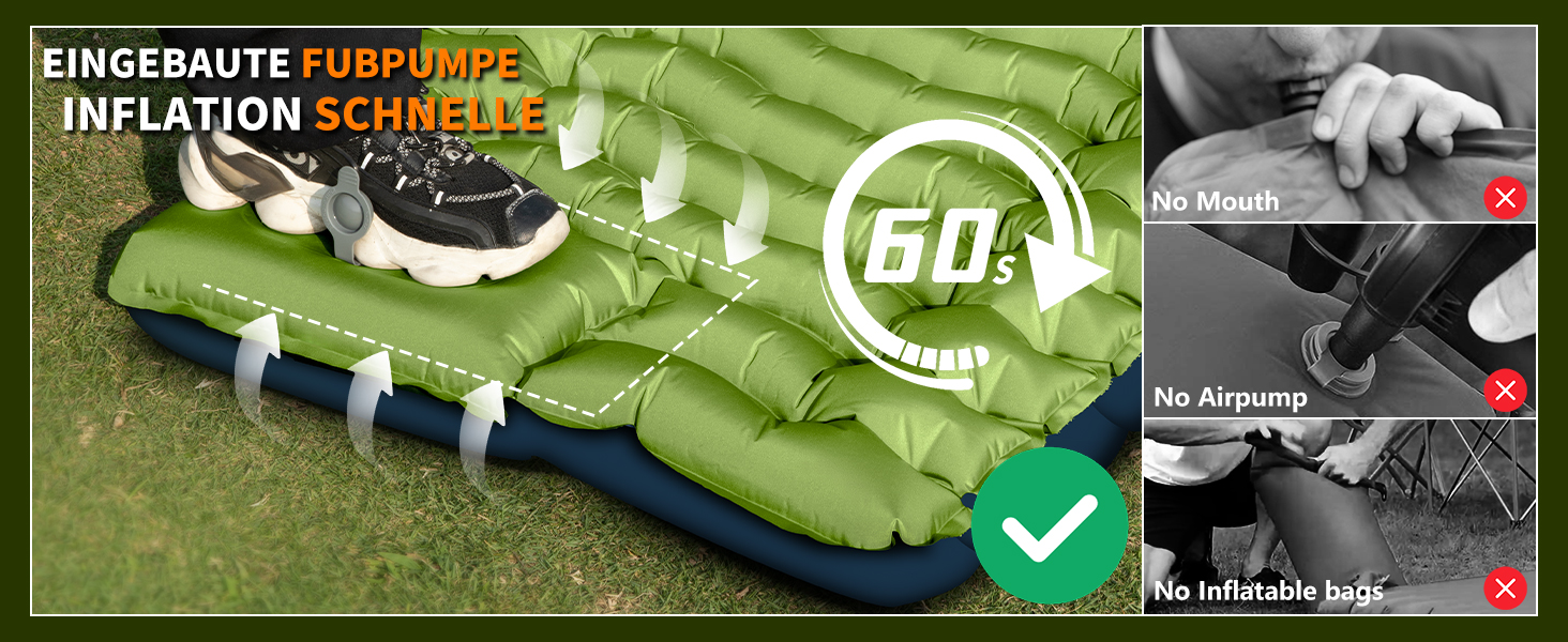 Надувний килимок для кемпінгу Isomatte з самонадуваванням, 10 см заввишки, з помпою та подушкою для відпочинку на природі, кемпінгу, походу, велосипедного туризму та відпочинку в наметі