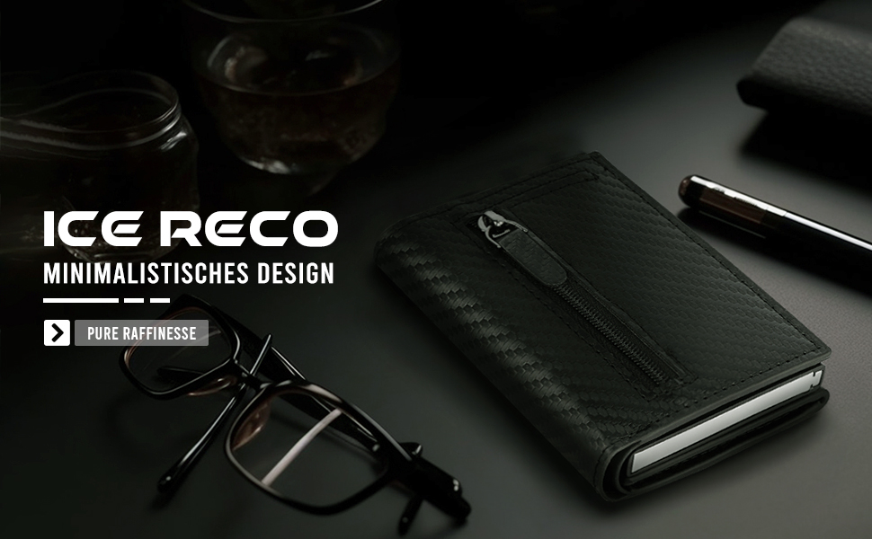 Чоловіче шкіряне портмоне IceReco з RFID захистом: картхолдер, гаманець, міні-портмоне з відділенням для монет (чорний, карбон)