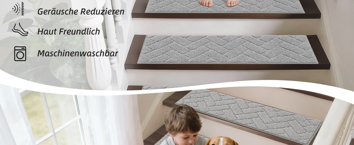Килимки на сходи BEQHAUSE антиковзні, 22x70 см, сірі (15 шт.) - для дітей, літніх людей, домашніх тварин, машинне прання