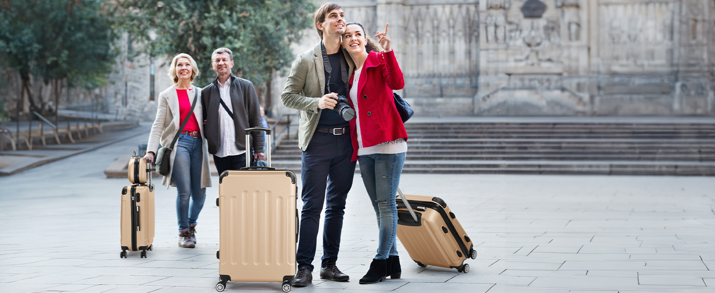 Набір валіз LEADZM 3 шт. з захистом кутів, ABS, телескопічний ручка, ручна поклажа, контрастне забарвлення (кремово-білий)