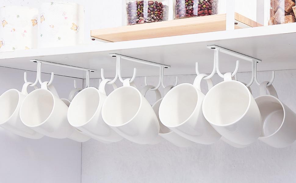 Тримач для чашок під шафу FOMANSH - 12 гачків, білий. Підійде для кухні, бару, кафе.