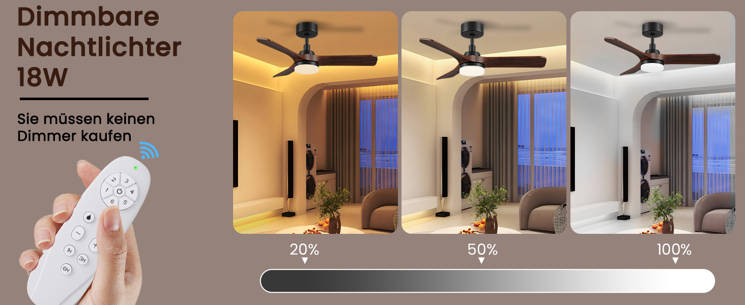 Дерев'яний стельовий вентилятор з підсвіткою, тихий DC-двигун, 90 см, для вулиці, 3 лопаті, диммування LED 24W, пульт з пам'яттю, 6 швидкостей, таймер, текстурована деревина