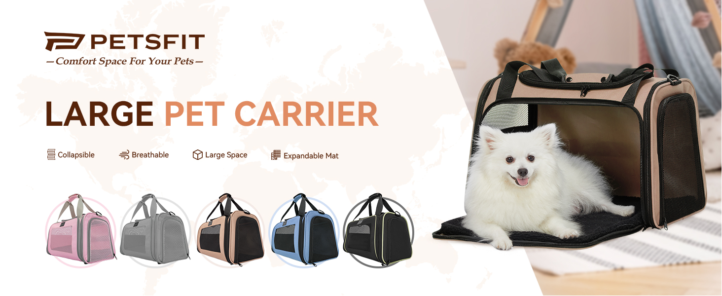 Транспортна переноска для котів та маленьких собак Petfit - легка переноска для подорожей літаком, з ременем безпеки та розкладною підстилкою, колір хакі (L)