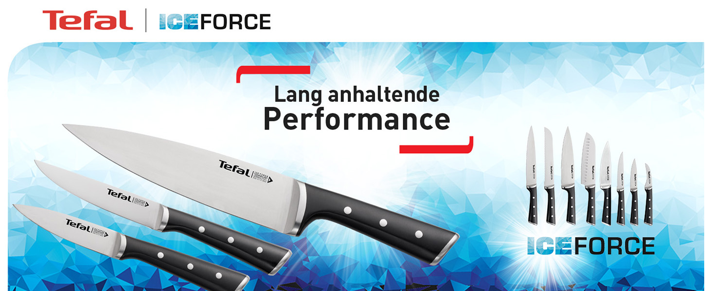 Набір ножів Tefal Ice Force 3 шт. (Шеф-ніж 20 см, Сантоку 18 см, Універсальний 11 см) з нержавіючої сталі, чорний, K232S3