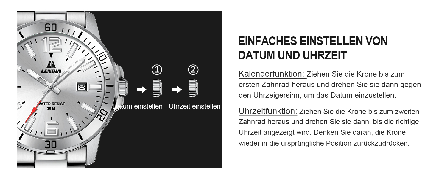 Годинник чоловічий LN LENQIN з нержавіючої сталі, водонепроникний, з датою, кварцовий, аналоговий, білий (сріблястий)