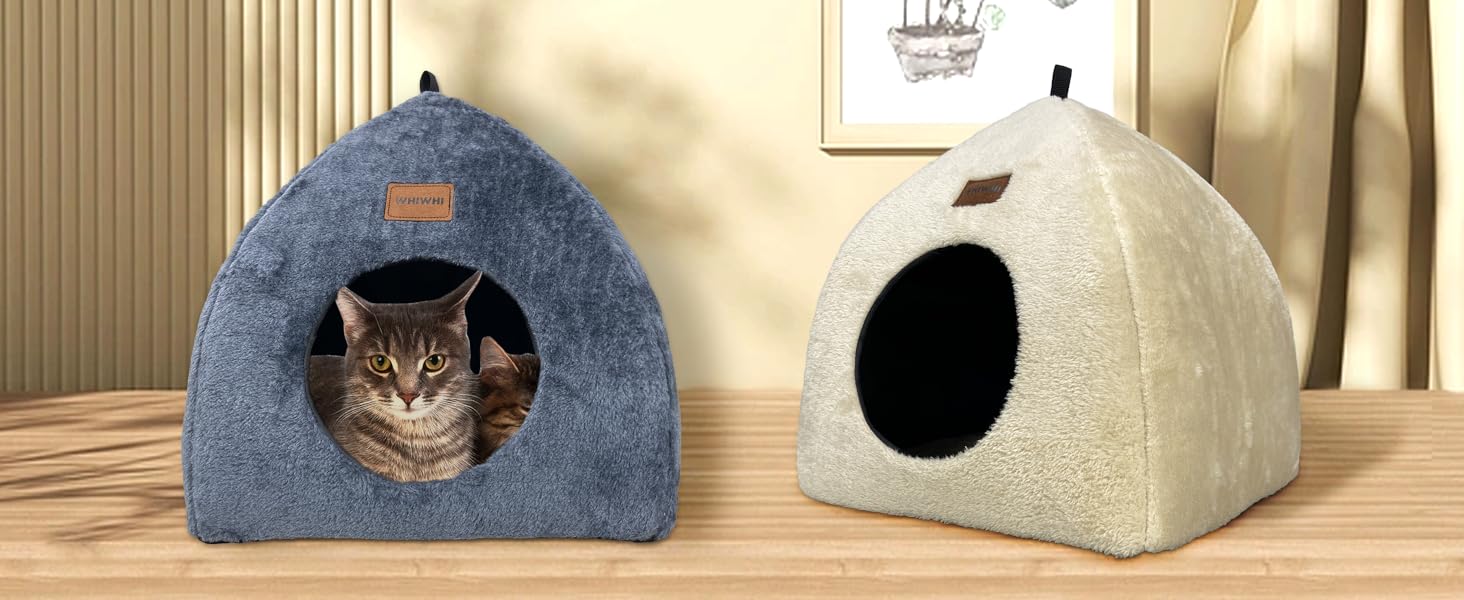 Кішка-будиночок для дому: затишне ліжко-печера для котів з м'яким знімним подушкою, 40x40x35 см, темно-синій