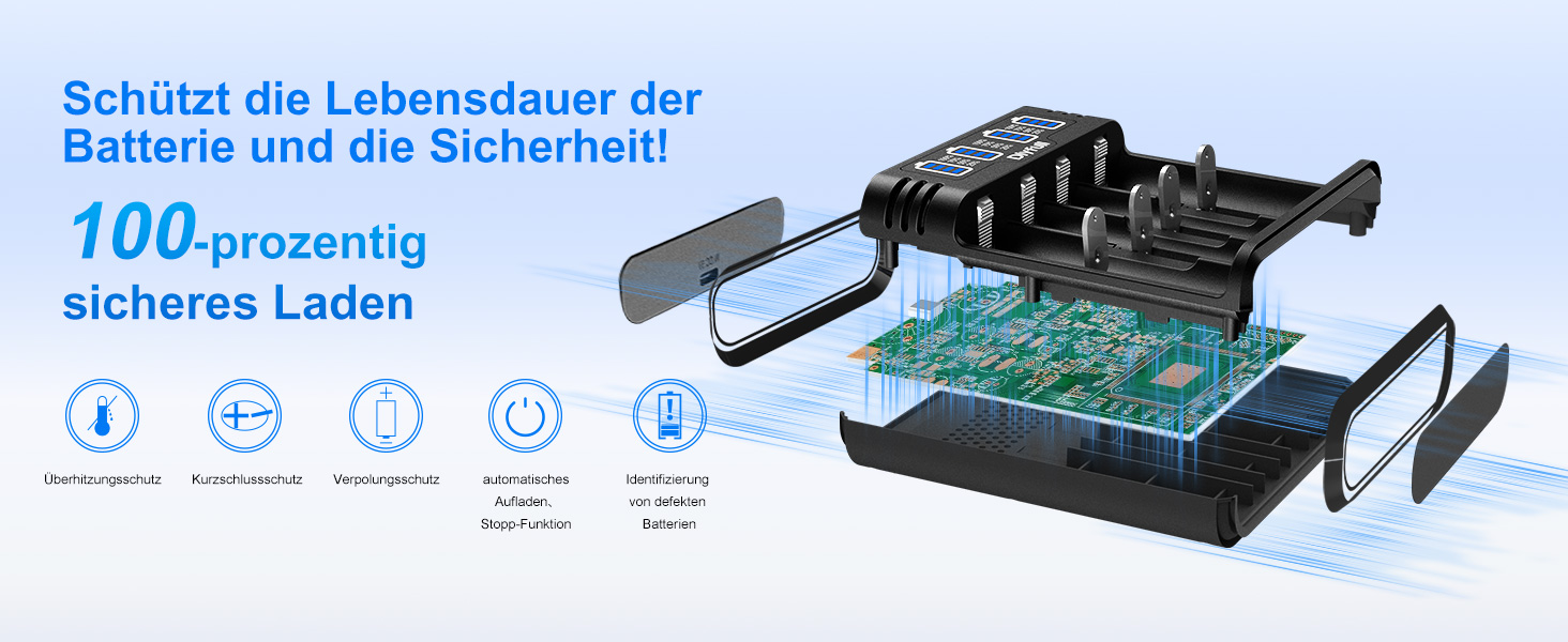 Зарядний пристрій Dlyfull для акумуляторів 18650, 4 слоти, USB-C, LED дисплей, швидка зарядка, сумісний з 18650, 21700, 17500, 16340, 26650, AA, AAA, C, 3.7V Li-Ion та 1.2V NI-MH/NI-CD