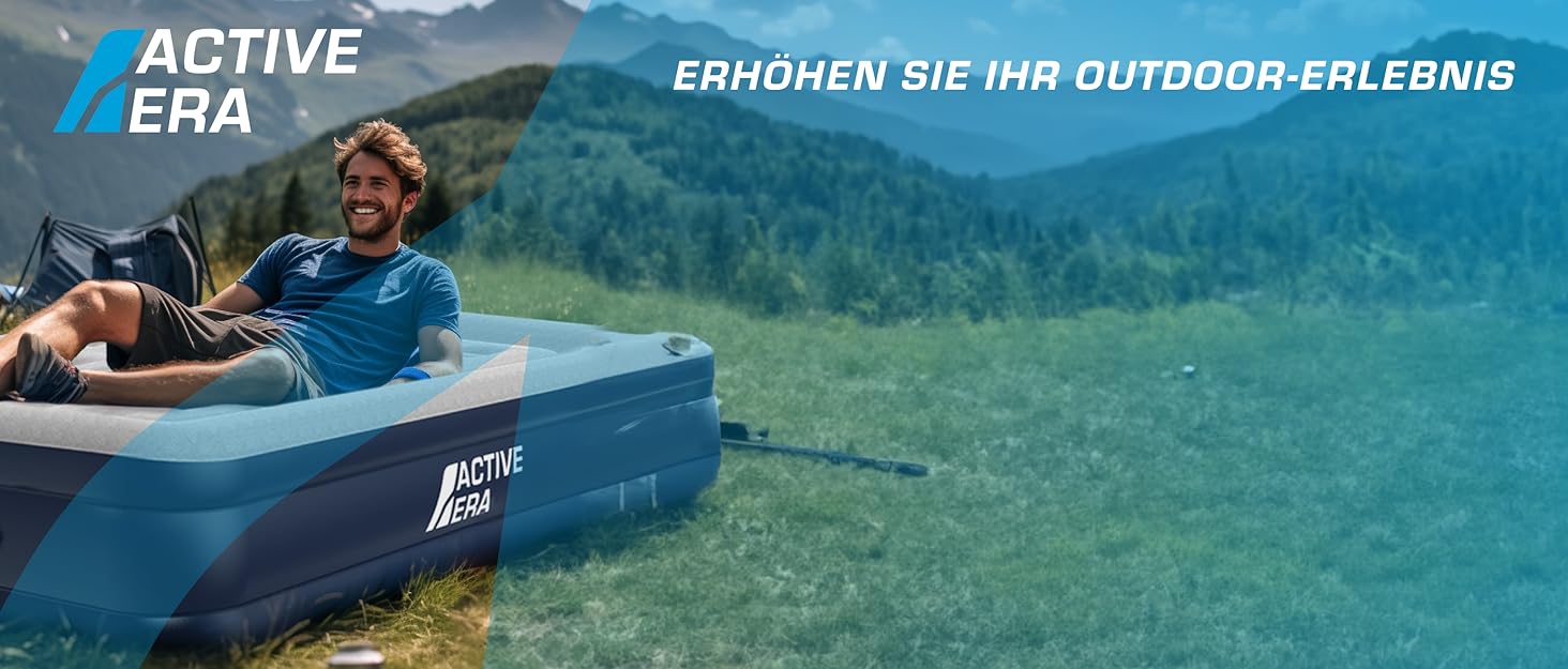 Надувне ліжко Active Era для двох, самонадувна матрац з електричною помпою та вбудованою подушкою, 203x152x56 см, для кемпінгу та гостьової кімнати
