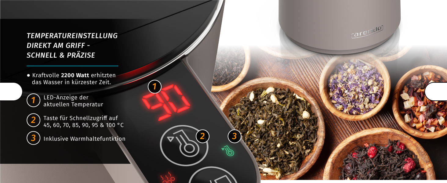 Електричний чайник Arendo з регулюванням температури, 1.5 л, нержавіюча сталь, подвійні стінки, BPA free, функція підтримки тепла, Cool Touch, Taupe C