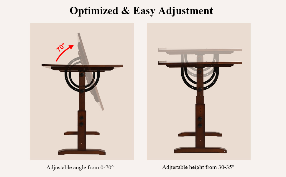 VISWIN Adjustable Art Drawing Table - Large Wooden Easel for Artists - Height & Tilt Adjustable, Solid Pine Wood, Studio Painting Table, Walnut Finish