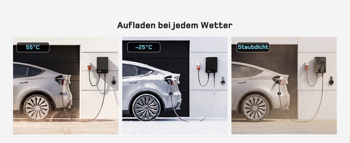 Wallbox 11 кВт з Wi-Fi та кабелем Type 2 7,5м, 3-фазне зарядне для електромобілів (BEV/PHEV), захист RCD Type A 30mA/DC 6mA, IP54, чорний