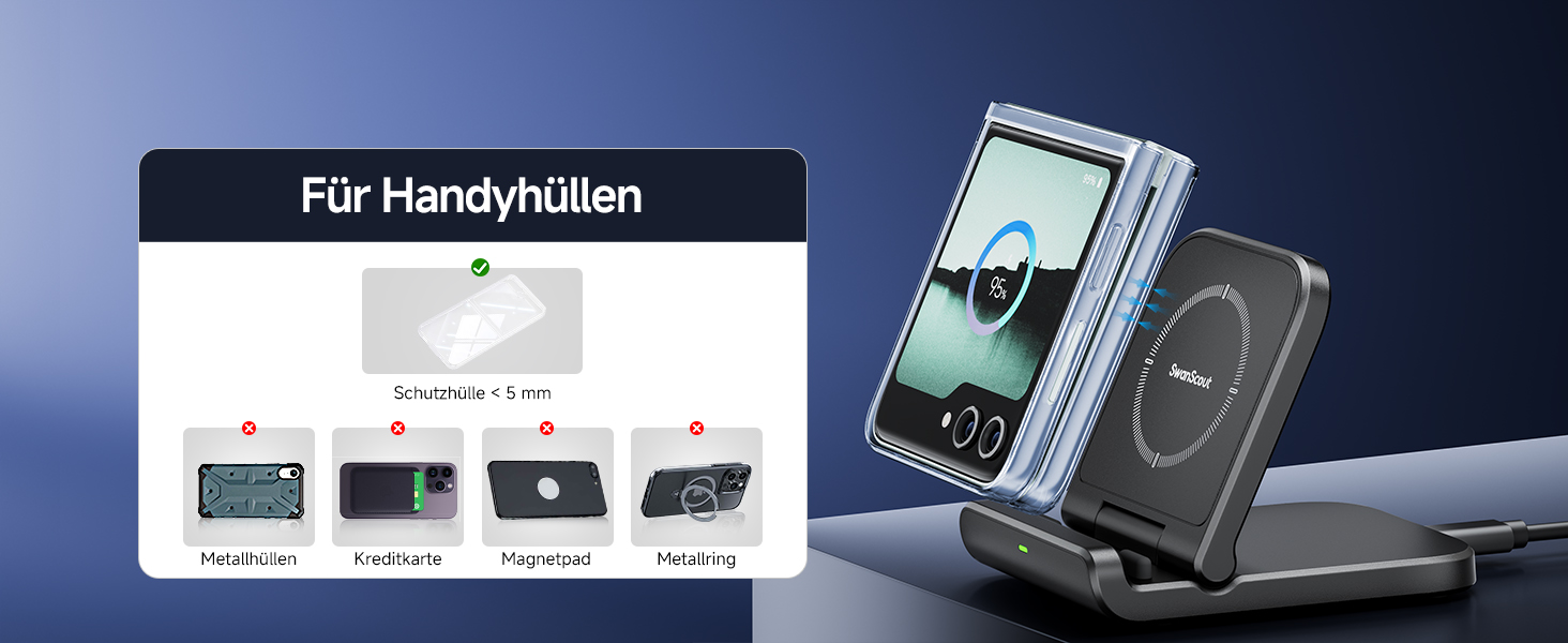 Бездротова зарядка SwanScout для Samsung Galaxy Z Flip 7/7 FE, 6/5/4/3 та Moto Razr 60/50/40 (Ultra), SwanScout 501S (чорний)