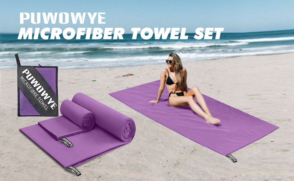 Набір рушників з мікрофібри PUWOWYE (2 шт.): великий (160x80 см) + маленький (80x40 см), швидковисихаючі, для спорту, відпочинку, подорожей