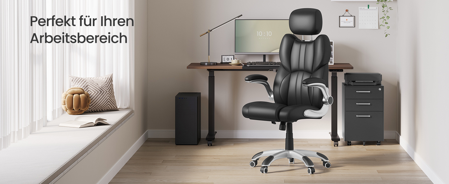 Крісло офісне SONGMICS, геймерське, регульована підголовник, функція гойдання, регульовані підлокітники, чорне, OBG65BK