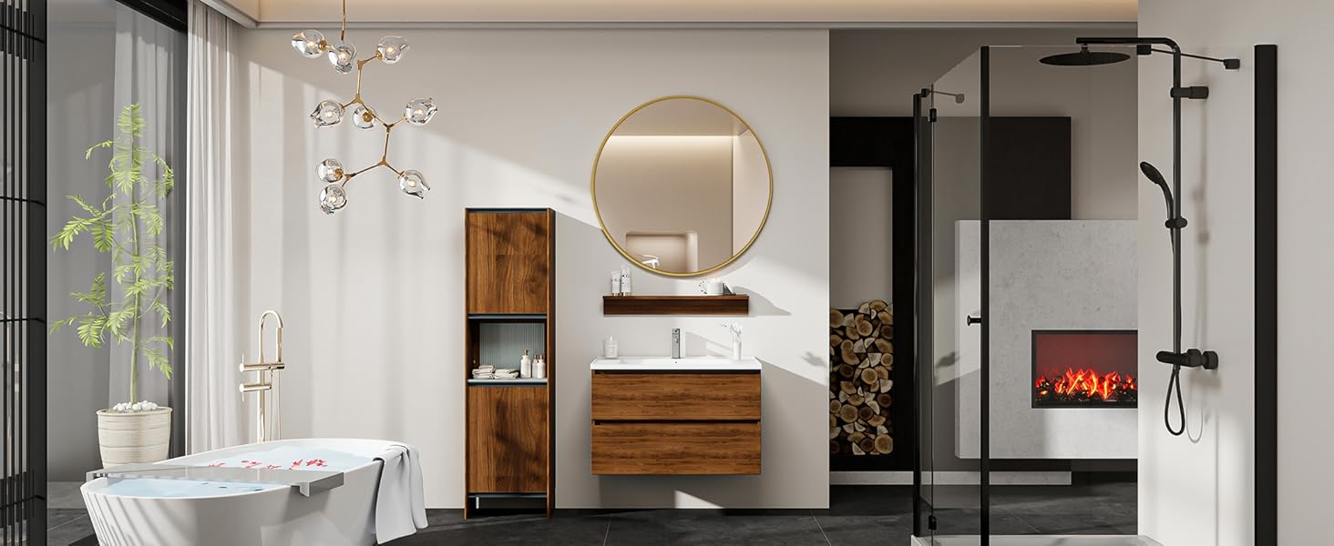 BEAUTYPEAK Дзеркало кругле 60 см з декоративним алюмінієвим каркасом, безпечне для ванної кімнати, для спальні, вітальні (106x106 см, золото)