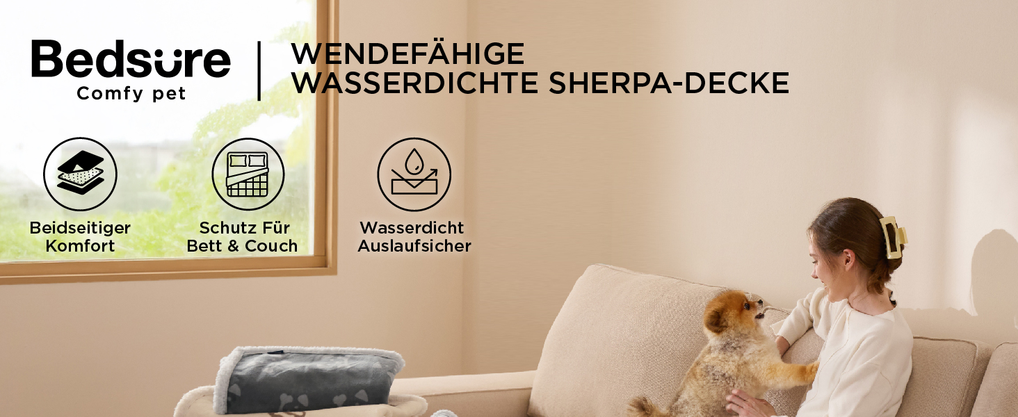 Водонепроникний коврик для собак BEDSURE великих порід - 127x102 см, миючий, з Sherpa Fleece, для захисту дивану, коврик для котів, сірий