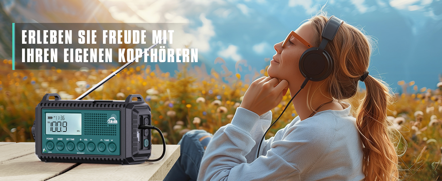Радіо на сонячній батареї та ручному заводі Kurbelradio 12000 mAh з LED ліхтарем, AM/FM/SW, для надзвичайних ситуацій, чорний