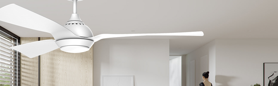 Стеляний вентилятор Reiga з LED-підсвічуванням та пультом керування, 132 см, білий, DC-двигун, тихий, 6 швидкостей, 3 колірні температури, для внутрішнього та зовнішнього використання, 3 лопаті, білий