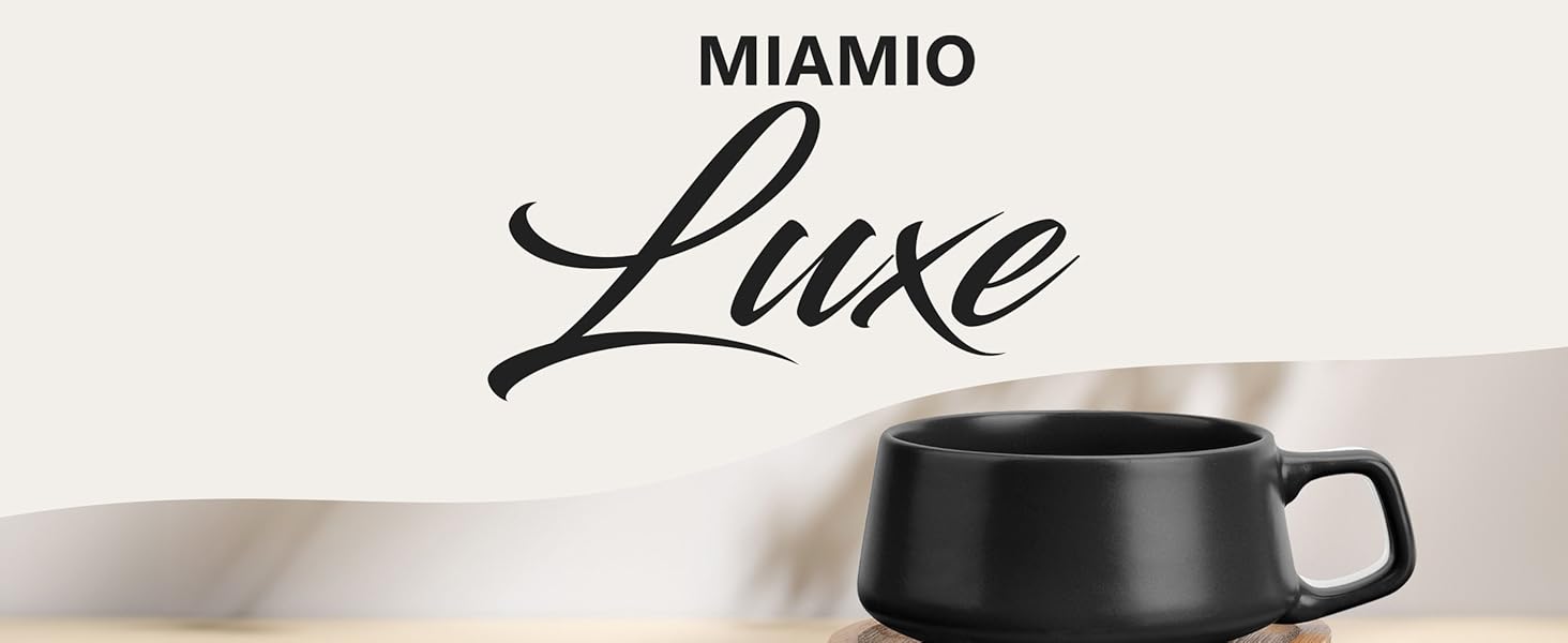 MIAMI - Set of 4 x 320 ml Coffee Cups/Cappuccino Cups with Saucers/Elegant/Modern/Coffee Cups made of stoneware - Luxe Collection 4-Piece Set (Black)