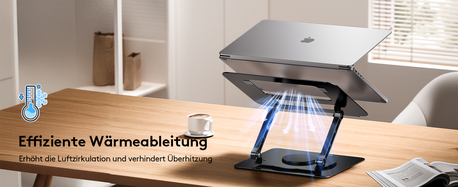 Підставка для ноутбука TECKNET 360° регульована по висоті, металева, ергономічна, для MacBook, Dell (до 17.3 дюймів), чорна