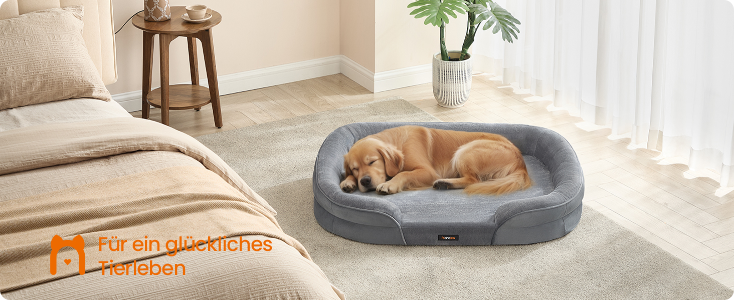 Ліжко для собак Feandrea, ортопедичне, велике, 106x76x18 см, водонепроникне, знімний чохол, сіре