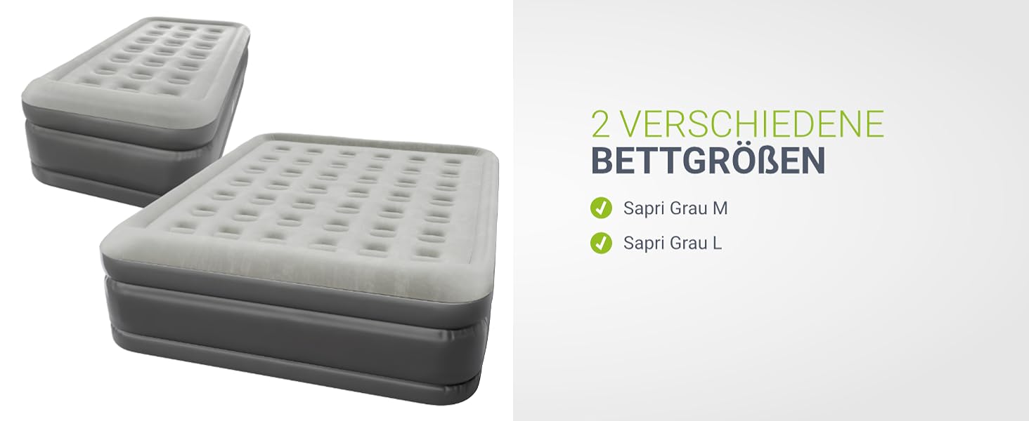 Самонадувний двопомісний матрац Juskys® Sapri L, 197x154x45 см, антрацитово-сірий