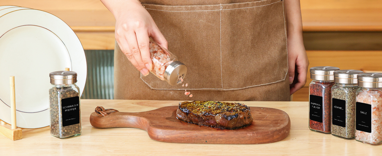 Набір скляних баночок для спецій ComSaf 120 мл (12 шт.) з етикетками, дерев'яними кришками та щільним закриттям