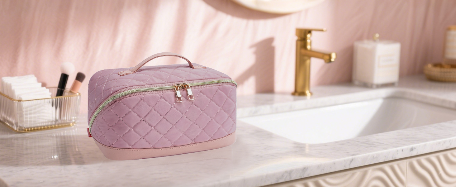 Косметичка для подорожей Wandering Nature для жінок: велика, водонепроникна, з відділенням для пензликів, рожева (патент)