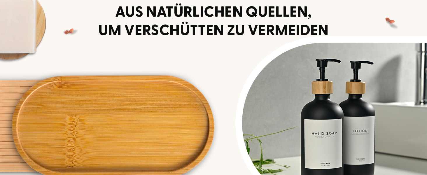 Набір дозаторів для мила та рідкого миючого засобу MaisoNovo: скляні дозатори з бамбуковою помпою, 2 шт. (500 мл)