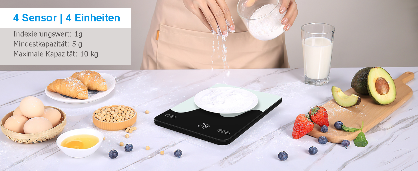 Brifit Kitchen Scale with App - 10kg/1g Digital Food Scale with Calorie Counter, LED Display, Tare Function, USB Rechargeable