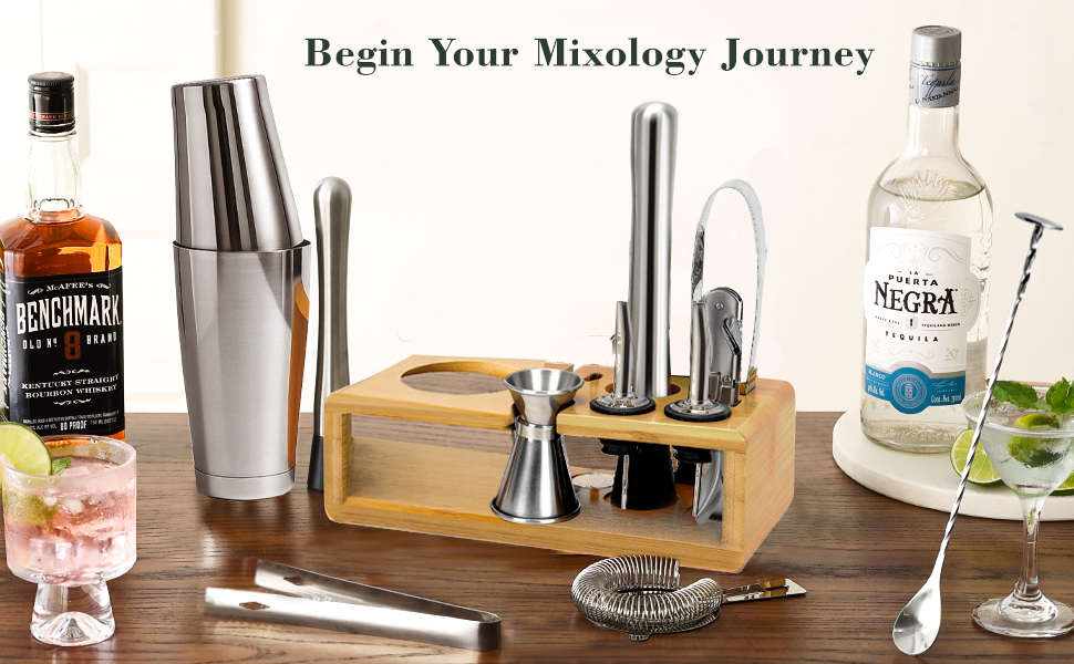 Набір для коктейлів преміум класу Boston Shaker, 16 предметів: шейкер, мадлер, відкривачка для пляшок, аксесуари для бару (чоловікам та жінкам)