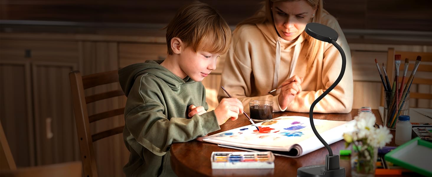 LED настільна лампа 15W з USB-A та USB-C, диммування, 3 колірні температури, 5 рівнів яскравості, таймер, гнусий 360° шийка, захист для очей, для офісу та спальні - Чорний, 3.5 дюйми