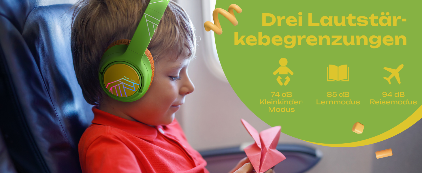 Дитячі навушники PowerLocus Bobo Bluetooth з LED-підсвічуванням та обмеженням гучності, Over-Ear, з мікрофоном для дітей, сумісні з телефоном/планшетом, для подорожей