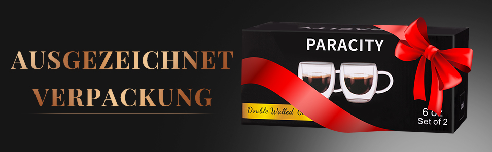 Набір чашок для еспресо ParaCity (2 шт.), 180 мл, з подвійним ізоляцією, для капучино/лате/кави/чаю, з ручкою, прозорі, для подорожей та кемпінгу