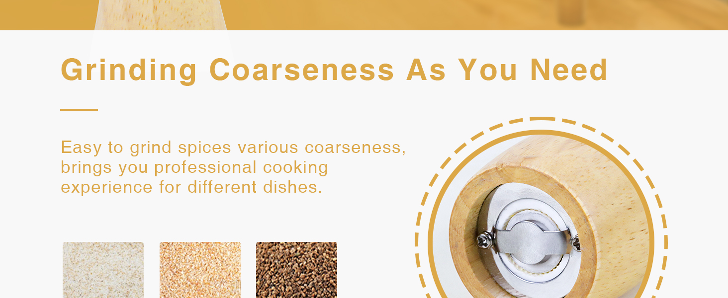 Дерев'яні соляні та перечні млини, 20 см, регульована ступінь помелу, ручні, з дуба, для кухні - набір 2 шт.