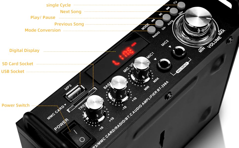 Міні підсилювач HiFi стерео 300Вт+300Вт, бездротовий аудіо підсилювач Bluetooth 5.0, MP3, SD, USB, FM, цифровий приймач для домашніх колонок