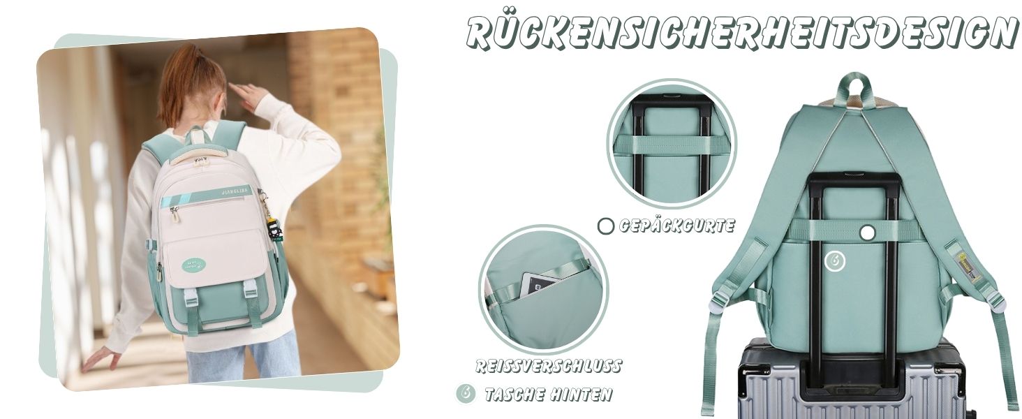 Дитячий рюкзак для школи: водонепроникний, нейлон, кілька відділень, легкий, для дівчаток та хлопчиків, для подорожей та спорту (зелений)