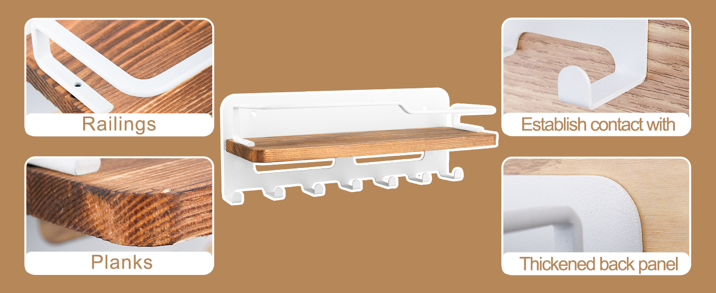 Дерев'яне ключове дошка JiangLin з полицею, декоративний тримач для ключів, настінна ключниця з 7 гачками, для входу, коридору, вітальні (білий)